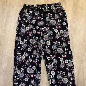 LOFT Black and Pink Floral Pants Small